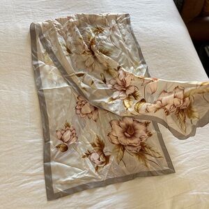 Floral Satin Scarf with Gray Border